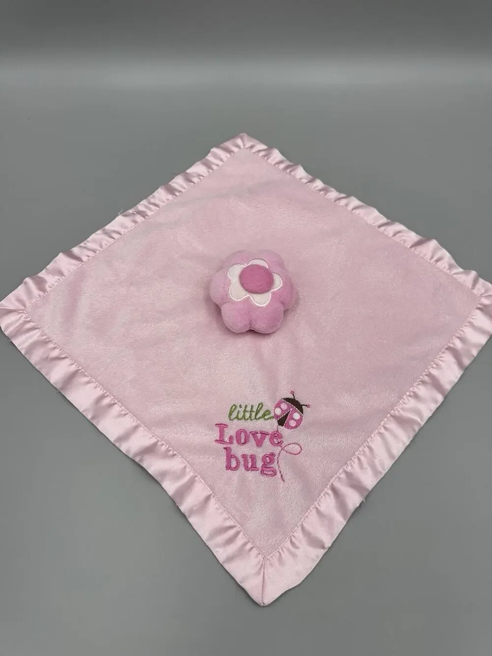Circo Little Love Bug Pink Flower Lovey Baby Security Blanket Satin Like Trim